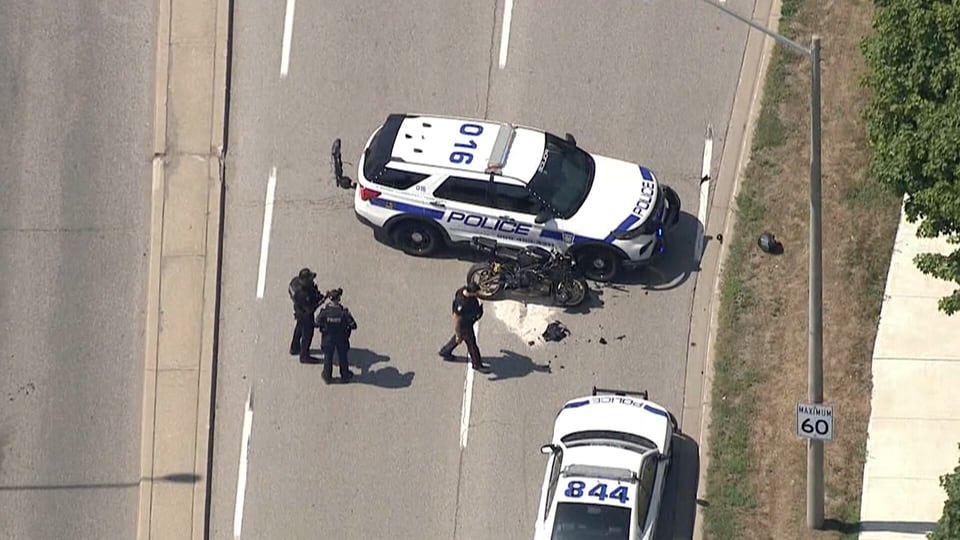One person injured after collision between police cruiser and motorcycle in Brampton