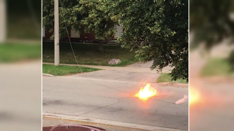 VIDEO: Fire sparked by downed hydro line in Kitchener