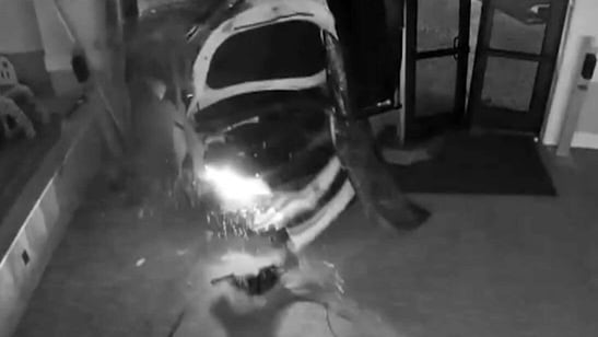 Driver in allegedly stolen car smashes through front doors of U.S. church