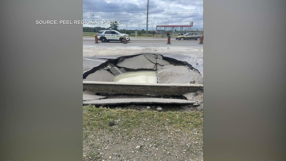Massive sinkhole forces closure of road in Brampton