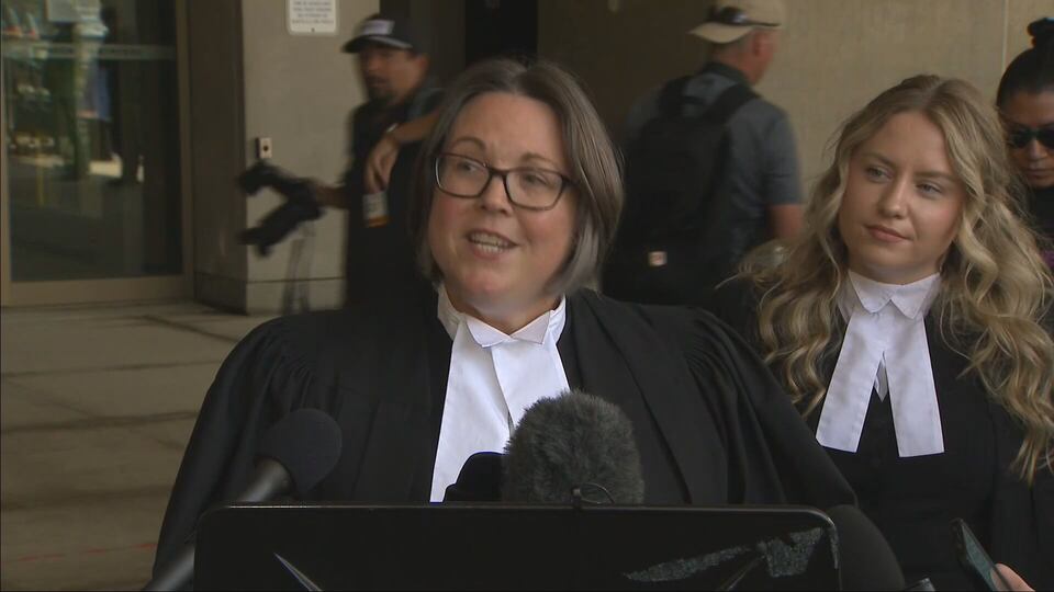 Crown Attorney Meaghan Cunningham addresses crowd at London hockey trial